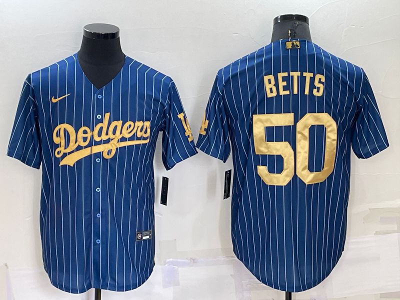 Men Los Angeles Dodgers #50 Betts Blue Gold Throwback Nike 2022 MLB Jerseys